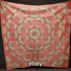 Antique 1800's Quilt Star Handmade Pink Brown White Cutter 71 X 77