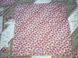 Antique 1800's Quilt Star Handmade Pink Brown White Cutter 71 X 77