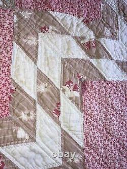 Antique 1800's Quilt Star Handmade Pink Brown White Cutter 71 X 77