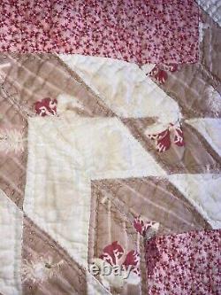 Antique 1800's Quilt Star Handmade Pink Brown White Cutter 71 X 77