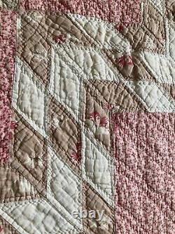 Antique 1800's Quilt Star Handmade Pink Brown White Cutter 71 X 77