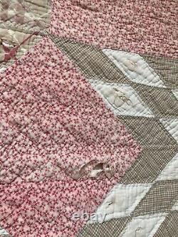 Antique 1800's Quilt Star Handmade Pink Brown White Cutter 71 X 77