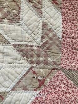 Antique 1800's Quilt Star Handmade Pink Brown White Cutter 71 X 77