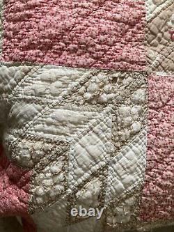 Antique 1800's Quilt Star Handmade Pink Brown White Cutter 71 X 77