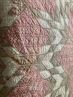 Antique 1800's Quilt Star Handmade Pink Brown White Cutter 71 X 77