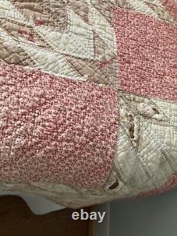 Antique 1800's Quilt Star Handmade Pink Brown White Cutter 71 X 77