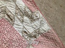 Antique 1800's Quilt Star Handmade Pink Brown White Cutter 71 X 77