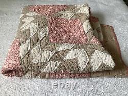 Antique 1800's Quilt Star Handmade Pink Brown White Cutter 71 X 77