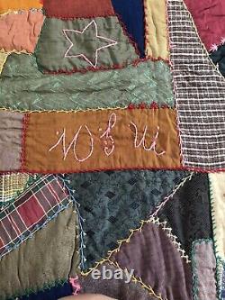 Antique 1900 Handmade Crazy Quilt Dated 1900 By MJW