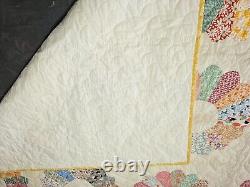 Antique 1930 Dated Quilted Patchwork Quilt Grandmothers Garden Feedsack 54x82