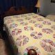 Antique 1930s Hand Quilted Bedspread Queen Or Double Dresden Plate Applique