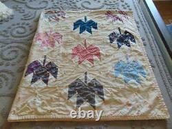 Antique 1940's era handcrafted patchwork MAPLE LEAF QUILT hand tied 73 x 82