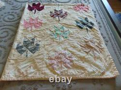 Antique 1940's era handcrafted patchwork MAPLE LEAF QUILT hand tied 73 x 82