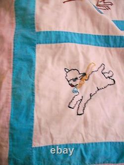 Antique 1940s Patchwork Quilt Handmade Animal Childrens Embroidered Blanket