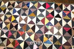 Antique 19th century handmade embroidered sewn American Crazy Quilt blanket