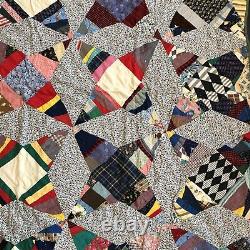 Antique 4 Point Star Quilt Hand Pieced and Hand Quilted Patchwork 82 x 75