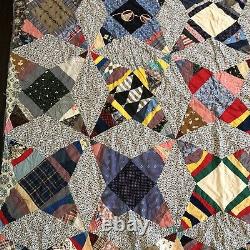 Antique 4 Point Star Quilt Hand Pieced and Hand Quilted Patchwork 82 x 75