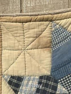 Antique 8 Point Star Quilt All Hand Stitched/Hand Quilted Woven checks 1830-1840