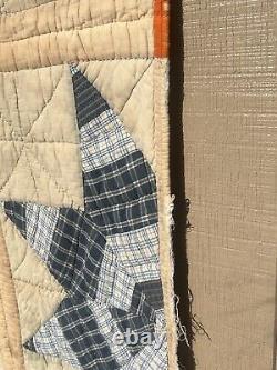 Antique 8 Point Star Quilt All Hand Stitched/Hand Quilted Woven checks 1830-1840