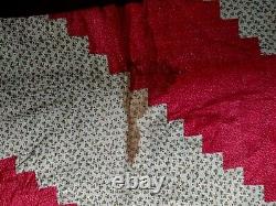 Antique American Diagonal Red Stripe Quilt Hand Made 84 x 64
