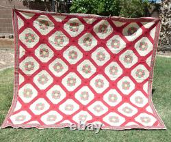 Antique Chintz Red Green Yellow quilt 76 x 85