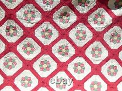 Antique Chintz Red Green Yellow quilt 76 x 85