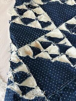Antique Civil War Vintage 1880's Indigo Blue White Antique Quilt Top Cutter