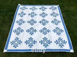 Antique Cornflower Blue & White Quilt Young Mans Fancy by Hand 1920s Nice Clean