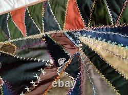 Antique Crazy Quilt 74 X 69 Cotton, Silk, Velvet. Late 1800's Early 1900