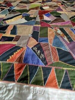 Antique Crazy Quilt 74 X 69 Cotton, Silk, Velvet. Late 1800's Early 1900