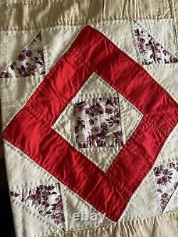 Antique Early 1930s Estate Quilt Spread Patchwork Diamond Off White 92x64