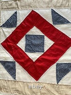 Antique Early 1930s Estate Quilt Spread Patchwork Diamond Off White 92x64
