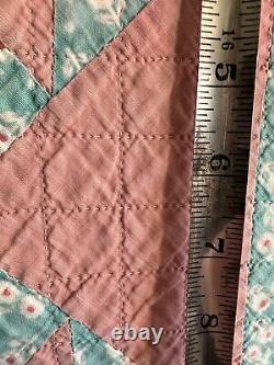 Antique Early BASKET Pattern Cotton Calico Flour Sack Quilt 74x83 Hand Quilted