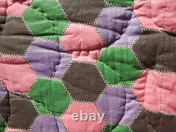Antique Early Cheater Fabric Quilt with BROWN HOMESPUN backing YARDAGE fr PA A+