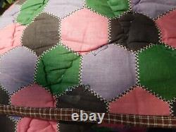Antique Early Cheater Fabric Quilt with BROWN HOMESPUN backing YARDAGE fr PA A+