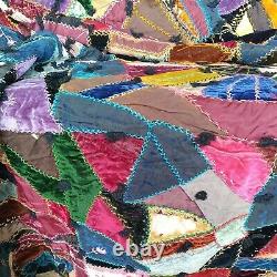 Antique Embroidered Velvets & Silks Crazy Quilt 84x70