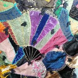 Antique Embroidered Velvets & Silks Crazy Quilt 84x70
