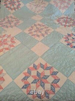 Antique Feed Sack Carpenter Star Patchwork Quilt