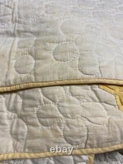 Antique Feed Sack Hand Stitched 6-8spi Square Pieced Quilt 82x80 Mostly Yellow