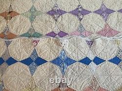 Antique Four Point Star Snow ball Quilt Hand Sewn Pieced Feed Sack Heirloom Rare