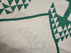 Antique Green White Tree Of Life Quilt 71 x 91 Nice Old Quilt for use or Display