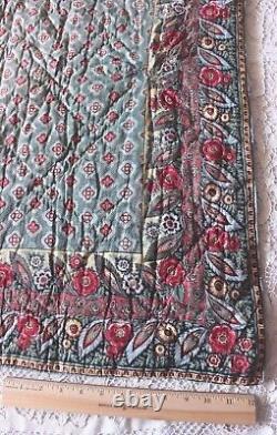 Antique Hand Blocked Country French Quilt c1820-1830Rose Border42LX41W
