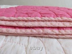 Antique Hand Quilted Patchwork Twin Quilt Cotton Pink Stripe Star 72 x 88