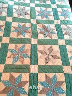 Antique Hand Sewn Patchwork Quilt, 8 Pointed Lemoyne Star Pattern, Early 1900's