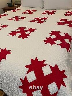 Antique Hand Stitched Quilt Turkey Red and White 68x74