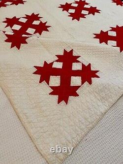 Antique Hand Stitched Quilt Turkey Red and White 68x74