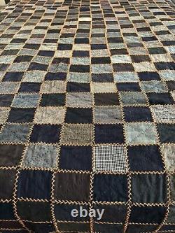 Antique Handmade Black/Gray Colored Quilt 72 x 78