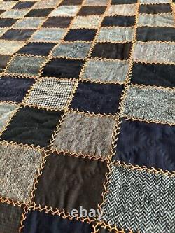 Antique Handmade Black/Gray Colored Quilt 72 x 78