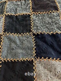 Antique Handmade Black/Gray Colored Quilt 72 x 78