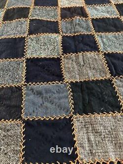 Antique Handmade Black/Gray Colored Quilt 72 x 78